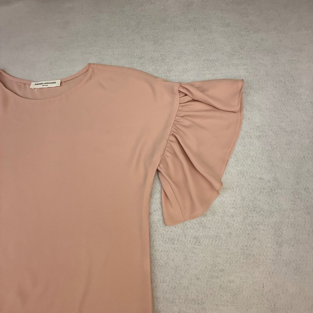 Amanda Uprichard Blouse Womens Small Pink Ruffle Sleeve Scoop Neck Solid - Picture 3 of 10